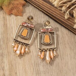 Unique Tribal/Aztec Handmade Earrings - Orange Creamsicle